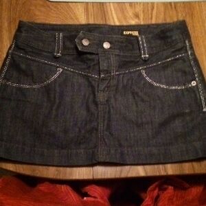 NWOT Express Dark Indigo Denim Mini Skirt with Silver Stitching
